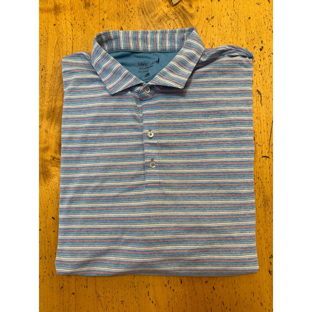 Johnnie-O Performance XXLarge Blue Orange Striped Short Sleeve Golf Polo Shirt